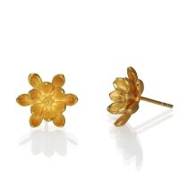 Flower Stud Silver Earrings made in Sterling Silver - view 2