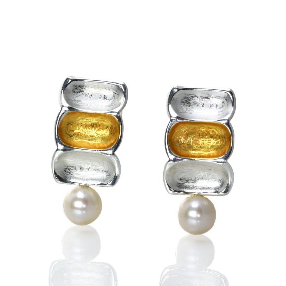 Bamboo Stud Pearl Earrings