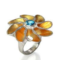 Rose Silver Ring made in Sterling Silver with Topaz (Blue)