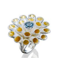 Sea Anemone Ring made in Sterling Silver with Topaz (Blue)
