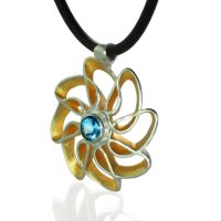 Rose Silver Necklace made in Sterling Silver with Topaz (Blue)
