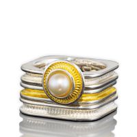 Square Stack Pearl Ring made in Sterling Silver with Pearl