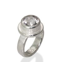 Solitaire Silver Ring made in Sterling Silver with Topaz (White)