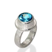 Solitaire Silver Ring made in Sterling Silver with Topaz (Blue)