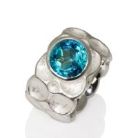 Honeycomb Silver Ring made in Sterling Silver with Topaz (Blue)