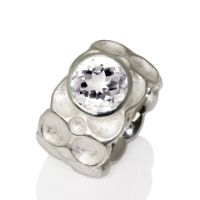 Honeycomb Silver Ring made in Sterling Silver with Topaz (White)