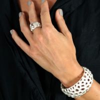 Honeycomb Silver Ring made in Sterling Silver with Citrine, White Topaz or Blue Topaz