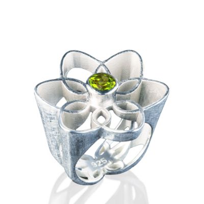 Crown Flower Silver Ring, Peridot Ring, Unique Rings, Artisian Rings, Handmade Silver Rings, Sterling Silver Rings, Oliver Schnoor Handmade Jewelry