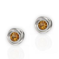 Rose Stud Silver Earrings made in Sterling Silver with Citrine