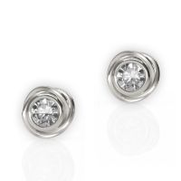 Rose Stud Silver Earrings made in Sterling Silver with Topaz (White)
