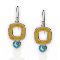 Dunes Square Silver Dangles made in Sterling Silver with Topaz (Blue)