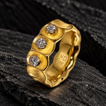 Gold Bamboo Ring made in 18K Gold with Diamond