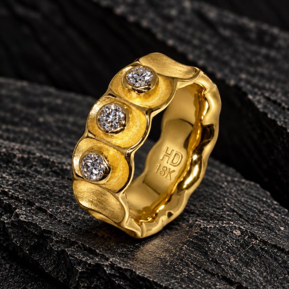 Gold Bamboo Ring made in 18K Gold with Diamond