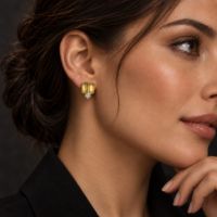 18K Gold Pebble Diamond Earrings made in 18K Gold with Diamond - view 2