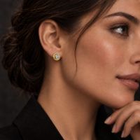 18k Diamond Rose Earrings made in 18K Gold with Diamond - view 2