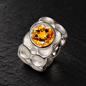 Honeycomb Silver Ring made in Sterling Silver with Citrine, White Topaz or Blue Topaz - view 2