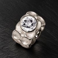 Honeycomb Silver Ring made in Sterling Silver with Citrine, White Topaz or Blue Topaz - view 4