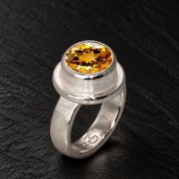 Solitaire Silver Ring made in Sterling Silver with Citrine, White Topaz or Blue Topaz - view 2