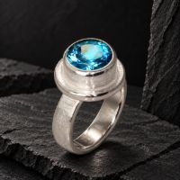 Solitaire Silver Ring made in Sterling Silver with Citrine, White Topaz or Blue Topaz - view 3