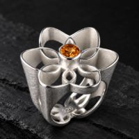 Crown Flower Silver Ring made in Sterling Silver with Peridot or Citrine - view 5