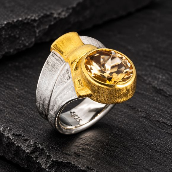 Ridge Citrine Ring made in Sterling Silver with Citrine - view 2