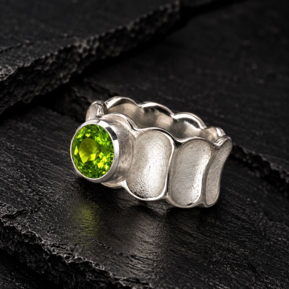 Bamboo Silver Ring made in Sterling Silver with Peridot, Citrine or Blue Topaz - view 2