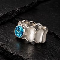 Bamboo Silver Ring made in Sterling Silver with Peridot, Citrine or Blue Topaz - view 3