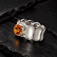Bamboo Silver Ring made in Sterling Silver with Peridot, Citrine or Blue Topaz - view 4