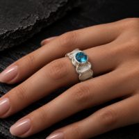 Bamboo Silver Ring made in Sterling Silver with Peridot, Citrine or Blue Topaz - view 5