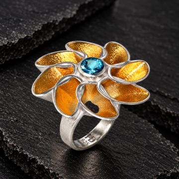 Rose Silver Ring made in Sterling Silver with Citrine, White Topaz or Blue Topaz - view 2