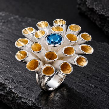 Sea Anemone Ring made in Sterling Silver with Peridot, Citrine or Blue Topaz - view 2