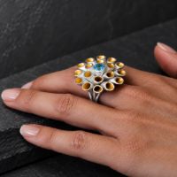 Sea Anemone Ring made in Sterling Silver with Peridot, Citrine or Blue Topaz - view 3