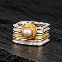 Square Stack Pearl Ring made in Sterling Silver with Pearl - view 7