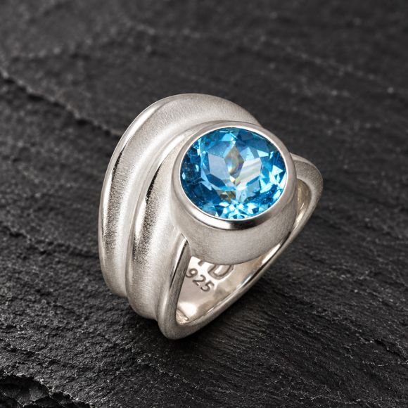 Twin Wave Blue Topaz Ring made in Sterling Silver with Blue Topaz - view 3