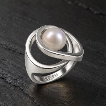 Silver Pearl Infinity Ring made in Sterling Silver with Pearl