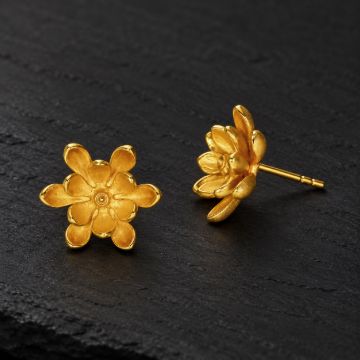 Flower Stud Silver Earrings made in Sterling Silver - view 4