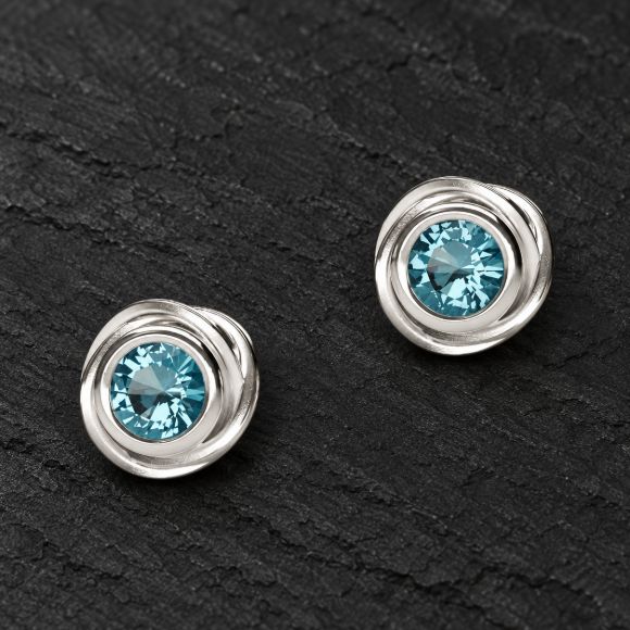 Rose Stud Silver Earrings made in Sterling Silver - view 2
