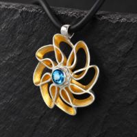 Rose Silver Necklace made in Sterling Silver with Citrine, White Topaz or Blue Topaz - view 4