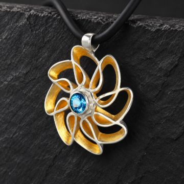 Rose Silver Necklace made in Sterling Silver with Citrine, White Topaz or Blue Topaz - view 4