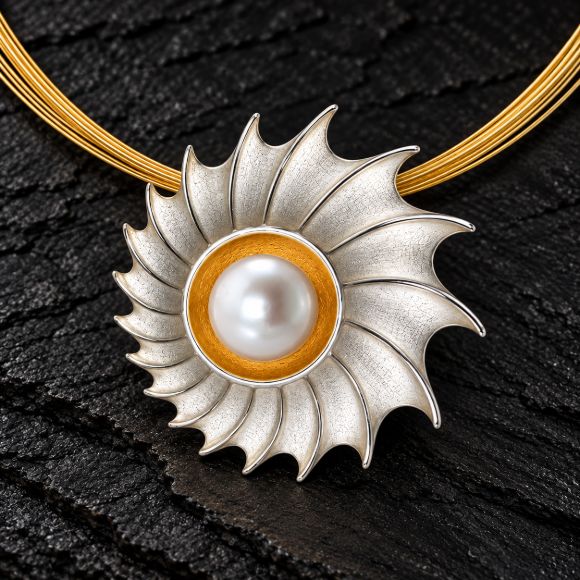 Shell Pearl Necklace made in Sterling Silver with Pearl - view 5