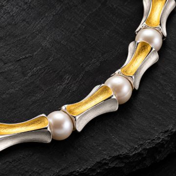 Bamboo Pearl Necklace made in Sterling Silver with Pearl - view 5